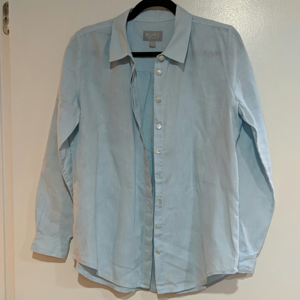 Crisp Pale Blue 100% Linen Long Sleeve Shirt